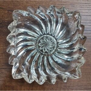 Vintage Clear Heavy Glass Spiral Ashtray Trinket Dish Clean NO CHIPS B13